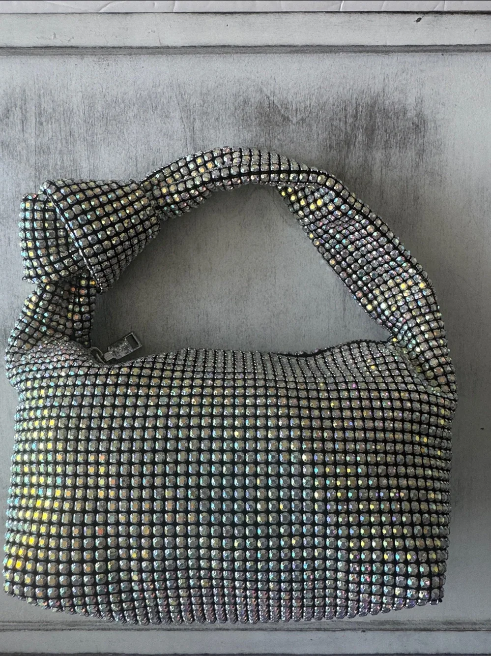 Madison West Knotted Aurora Boraelis Rhinestone Dumpling Evening Handbag